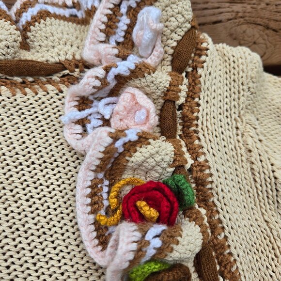 90s Y2K Shrug Cardigan Womens S Crochet flowers Fairy Cottage Grunge Boho Rave - Picture 5 of 12